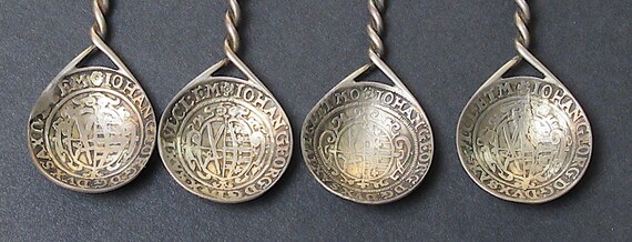 1625 Silver Coins, Original Antique German Saxon Thaler, Made Desert Spoons / 4 Pieces Excellent Condition