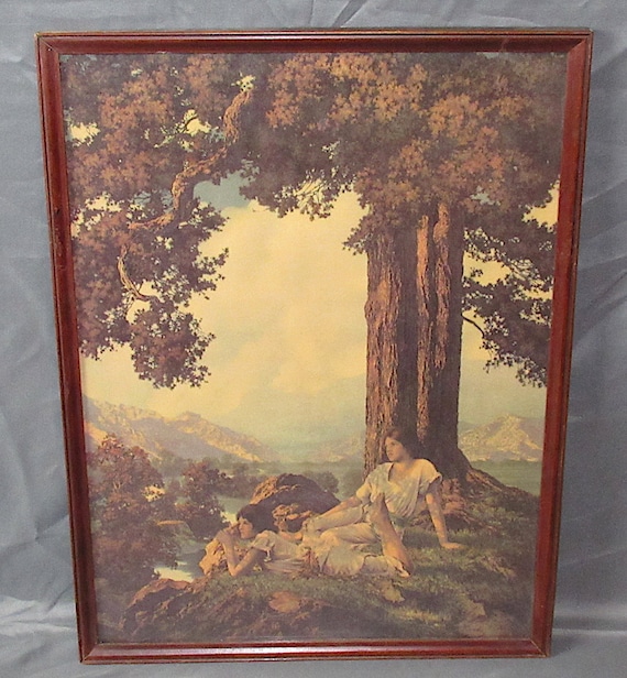 Maxfield Parrish 16 " Tall Art in Clean Antique/Vintage Frame / Excellent Color and Deatil