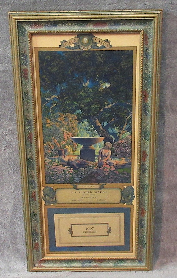 1927 Original Maxfield Parrish Mazda Edison Calendar/ Antique Wood Frame / Reverie