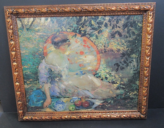 Wonderful Garden Painting by Albert Karl Beuhrs 1912, Canvas Art Print in Antique, Vintage Frame /