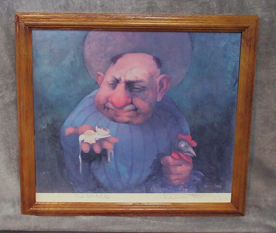 Original Hand Signed Charles Bragg " The Riddle" in Vintage Frame 15 X 13.5