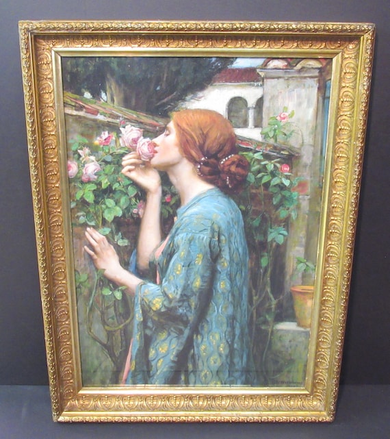 J. W. Waterhouse Large Painting "Soul of The Rose" Unique Art Print, Beautiful Original Antique Edwardian Frame / 27 X 20 Signed