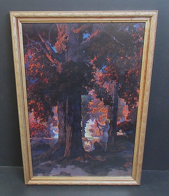 Maxfield Parrish Large 23 " Tall "Golden Hour" in Antique Frame, Mid Century