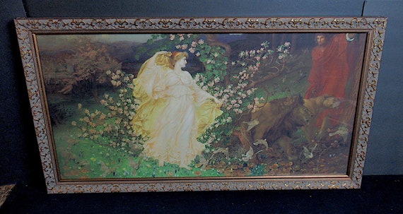 Venus and Anchises, Pre Raphialite Art, Sharp Rich Colors,  Larger Vintage 34 across