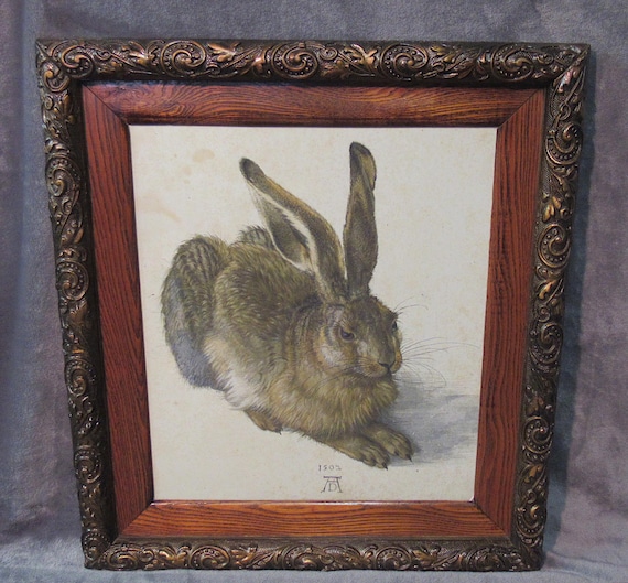 Wonderful Proof Art Print, Albrecht Dürer's "Young Hare", in Antique American Frame / Larger 23 x 21, excellent quality