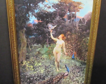 Beautiful 1895 Painting "Not Junos Heartless Fowls" Art Print, Unique Custom Vintage Frame / H.A. Oliver Signed 20 X 15