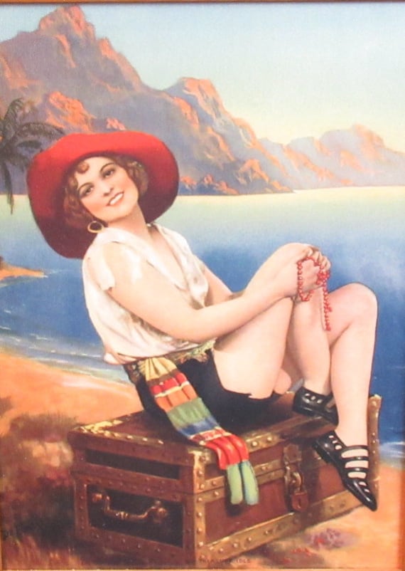 Atkinson Fox / Pirate Lass Art Print in Mid Century Vintage Frame, larger size