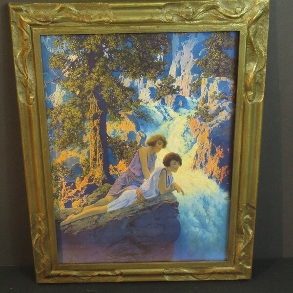 Nice Maxfield Parrish Edition in a Great Hand Carved Nouveau ish Frame /  Waterfall