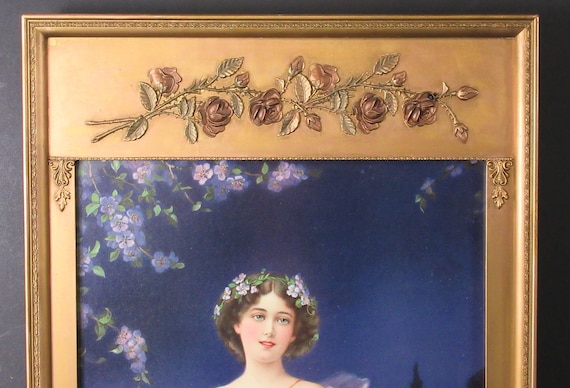 Early Antique Art in Original Frame, Flora Louise Abbéma, Perfect Condition 35"