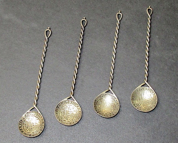 Antique 1625 Saxon Silver Coin Spoons, Sterling Thaler, Set of 4