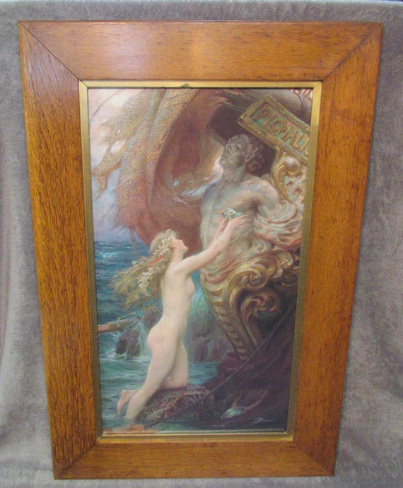 James Draper 1890s Painting Idyll Art Print, Antique Victorian Frame (29" tall)