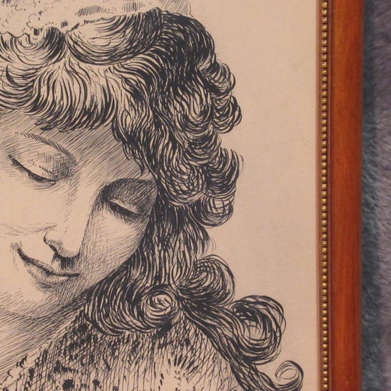 Original Antique Pen/Ink Portrait Excellent Detail and Condition