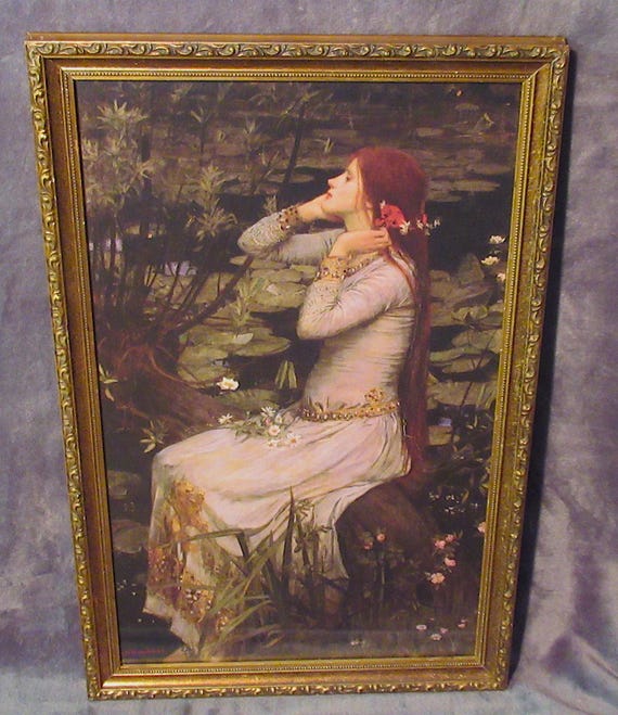 J. W. Waterhouse Painting "Ophilia" Unique Art Print in Vintage Antique Frame / Excellent PreRaphialite , 21.5" Tall. Signed