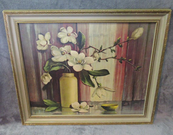 Unique MCM 1940 Still Life Lithograph in Original Frame