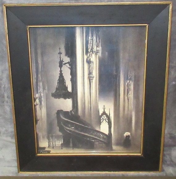 Gothic, Architectural Art Print in Dark Antique Frame / Dark Academia