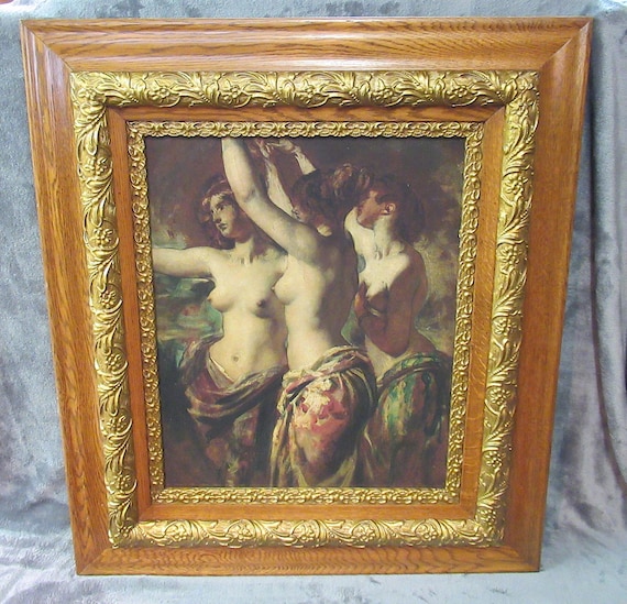 Classical Antique Frame with  William Etty Three Graces Giclee Print