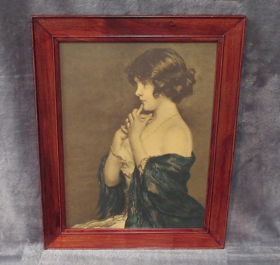 Original Early Printing "Enigme" by Gabriel Emile Edouard Nicolet Art Print in Antique Frame