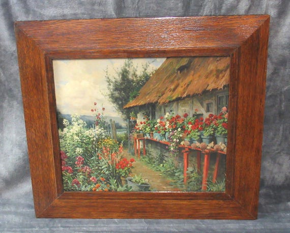 Brittany Garden Painting Art Print in Antique Frame. Larger size, Brilliant Color