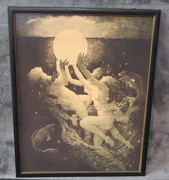 Mermaid, Arthur Price Spears "Sunrise" in Vintage / Antique Frame 14.5 Tall