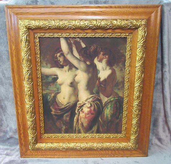 Classical Antique Frame with  William Etty Three Graces Giclee Print