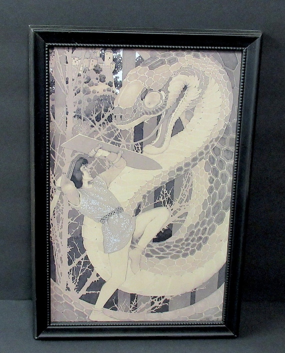 Maxfield Parrish Illustration in Vintage Frame 14.5 Tall