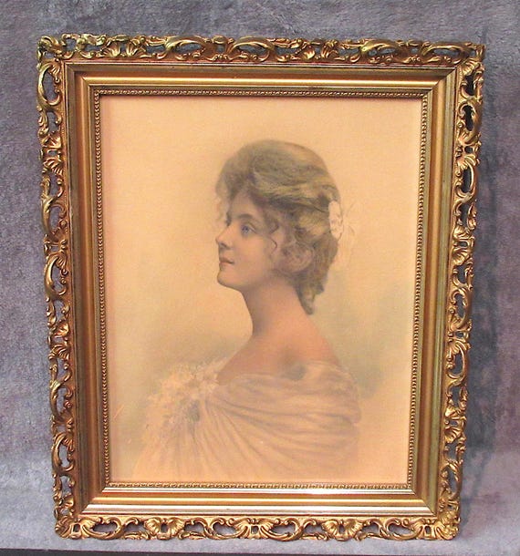 Antique Wood Frame, Original Early Printing Victorian Beauty / Excellent condition /