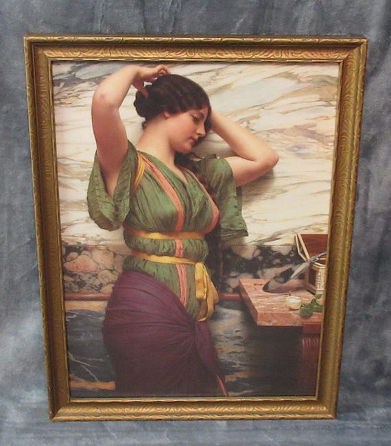 J. W. Godward Art / Sharp Detail and Color / Antique Frame, Excellent Condition 18 Tall