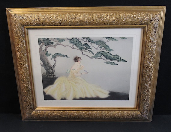 Early Original 1920s Deco Printing. Signed. Custom Vintage Frame