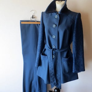 Vintage Pant Suit, Womens Wool/Astrakan Suit From The 70s, ColorTeal Size 10 / 12