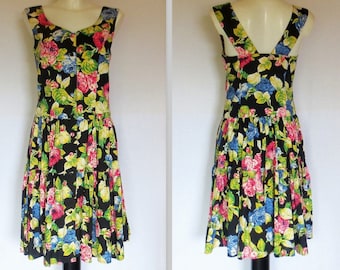 90s Floral Cotton Dress, Tiered Ruffle Skirt, Sleeveless Sundress