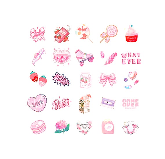 Pink Kawaii Stickers Pack of 50 Tiny Pastel DIY Cutout Japanese Sticker  Flakes Strawberry Milk, Gamer, Teen Journal Planner Laptop Phone -   Denmark