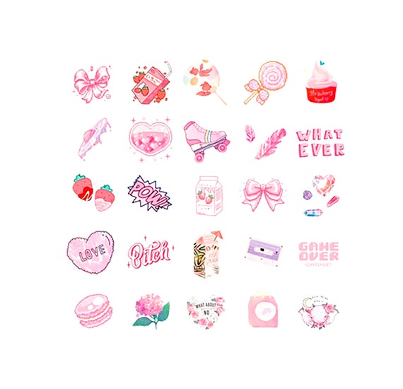 Pink Kawaii Stickers Pack of 50 Tiny Pastel DIY Cutout Japanese