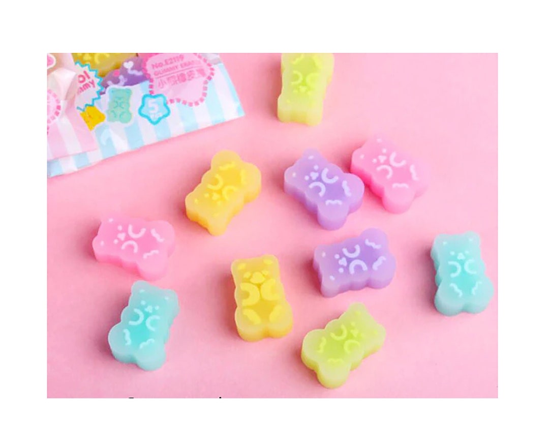 Gummy Bear Erasers 5x Kawaii Pastel Rainbow Bear Candy Eraser Set Cute