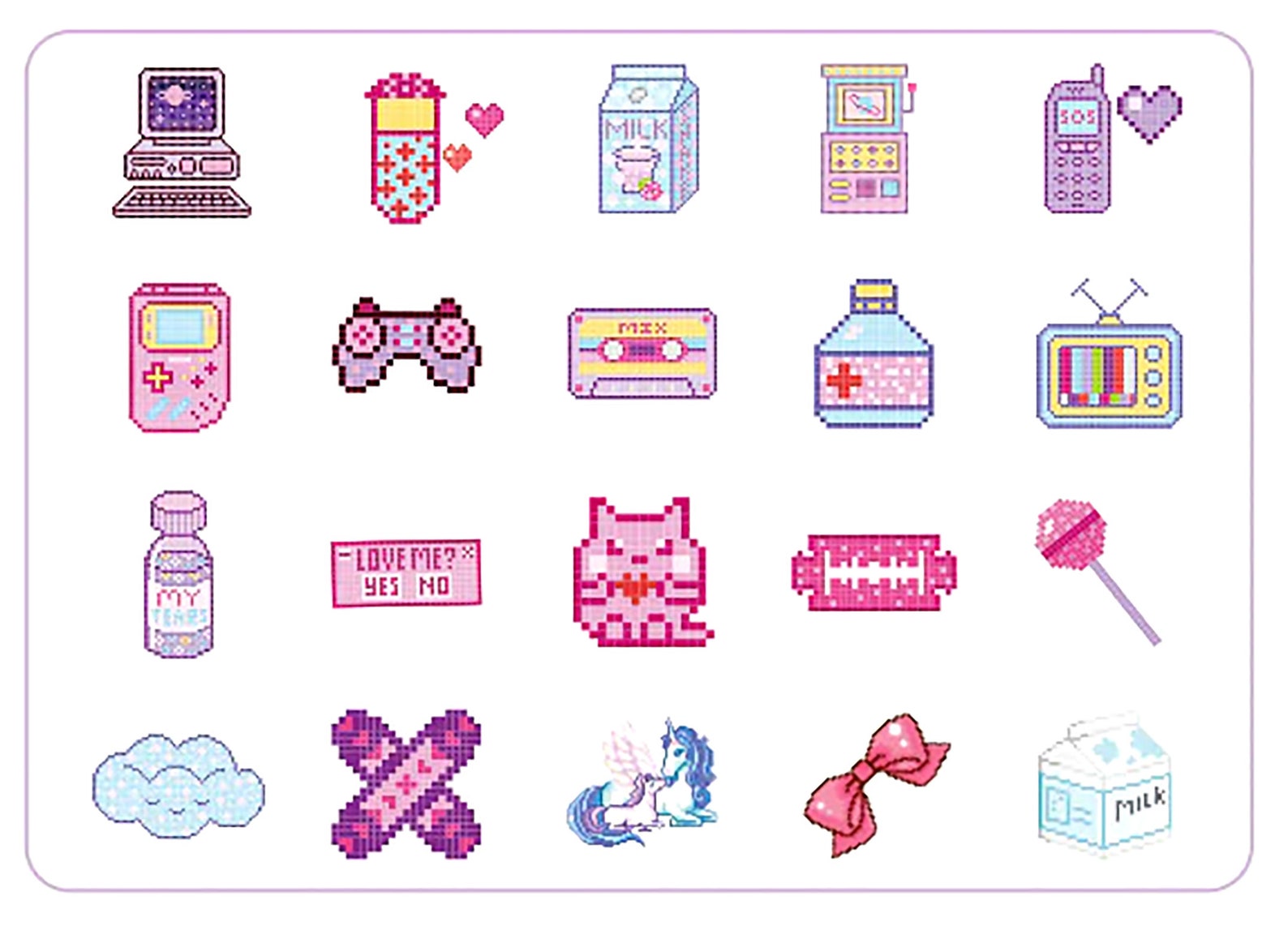 Kawaii 8-Bit Stickers Pack of 40 Pastel Pixel DIY Cutout | Etsy