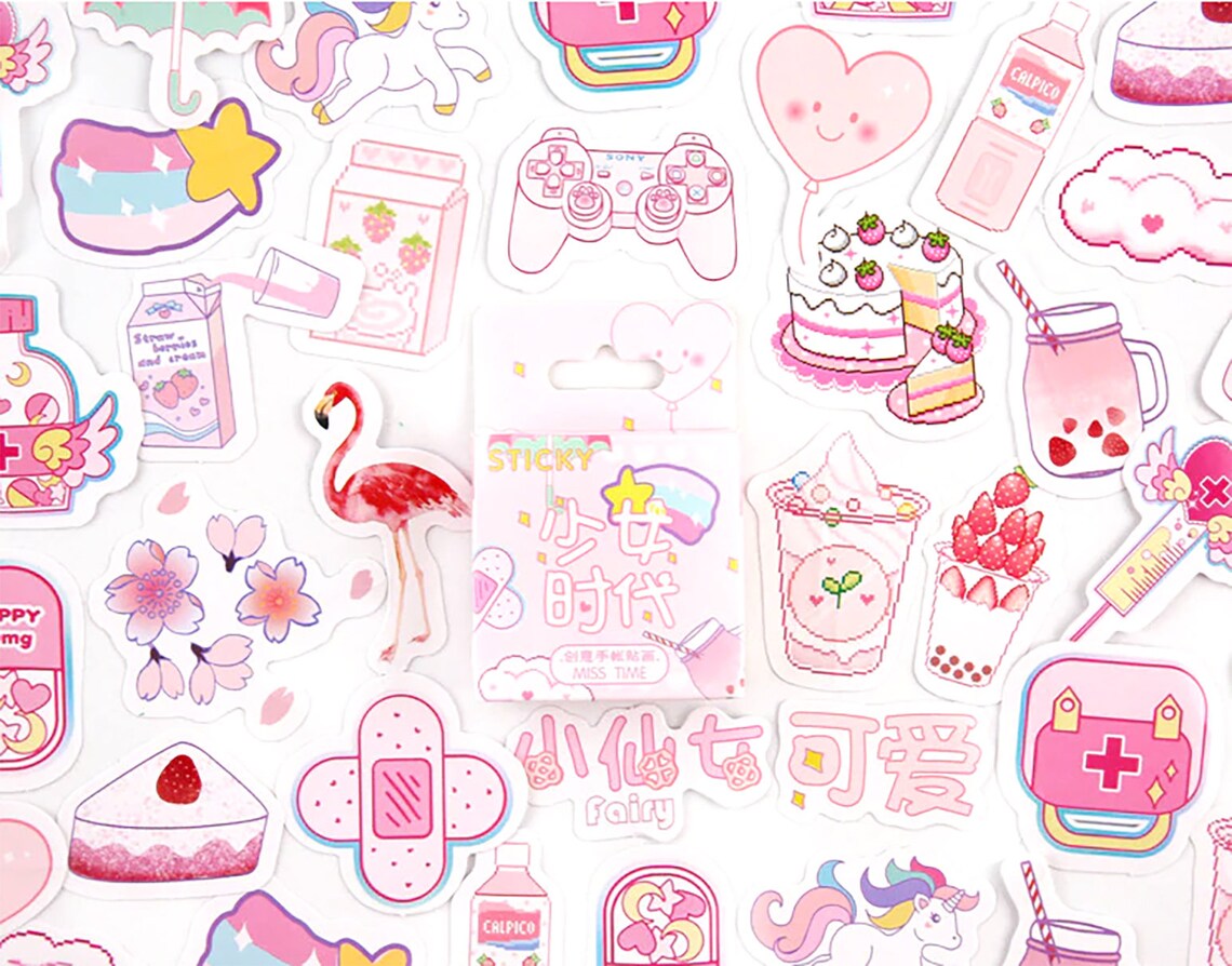 Kawaii Stickers Pack of 46 Tiny Pink Pastel DIY Cutout Etsy Australia