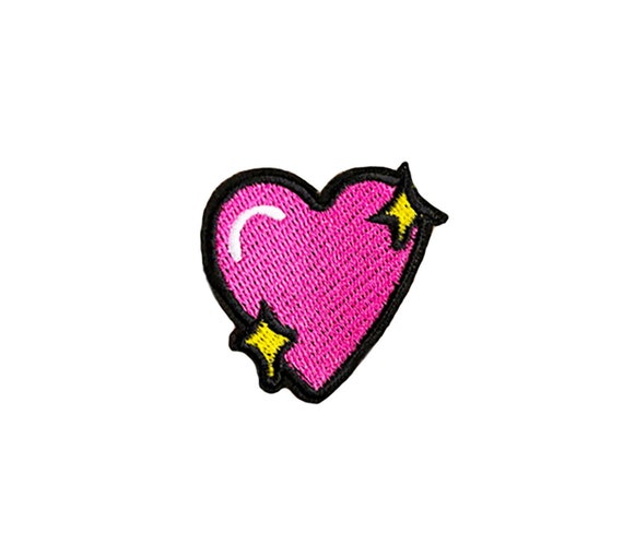 Emoji Heart Patch Pink IOS Sparkle Diamond Heart Iron On | Etsy