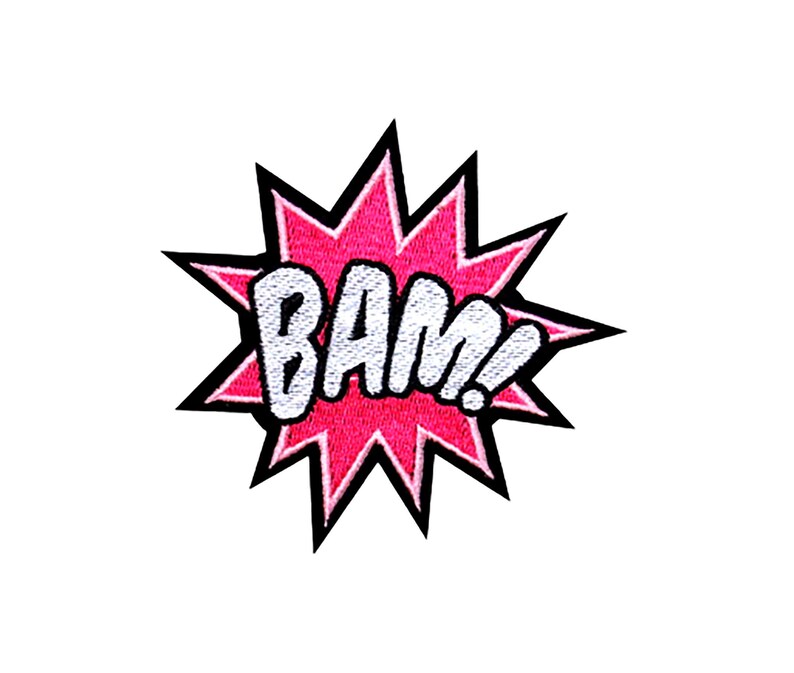 Pink Comic Style Super Hero Iron On Applique BAM Patch Backpack Jacket Accessory Girls Teen Punk Word Embroidered Sewing Novelty Badge