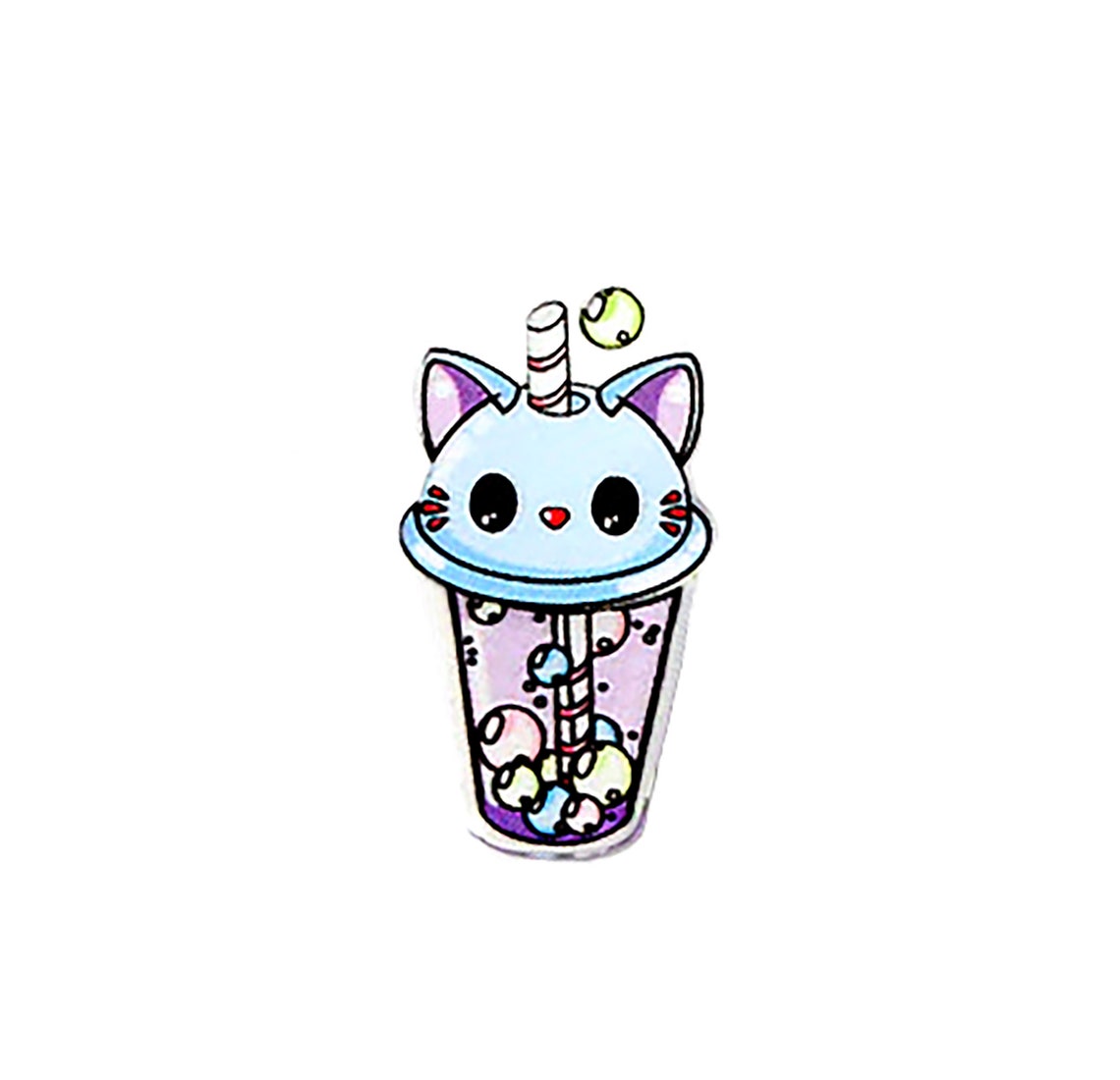 Kitty Bubble Tea Pin Lavender Kawaii Cat Boba Milk Tea Drink | Etsy