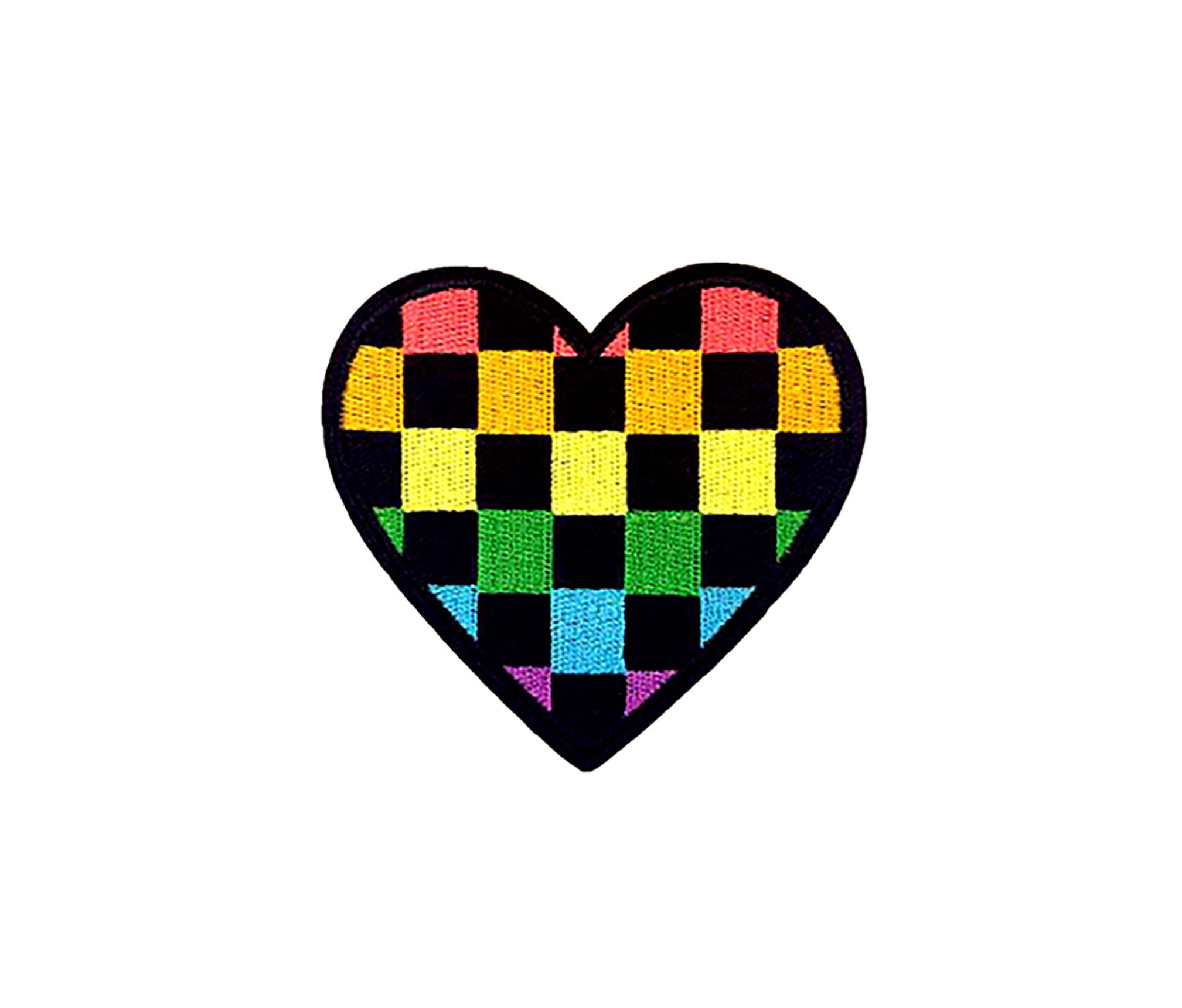Pride Heart Checker Love Iron-On Applique Punk Skater Backpack Lapel Jacket Accessory Rainbow Checkered Heart Patch DIY Novelty Badge