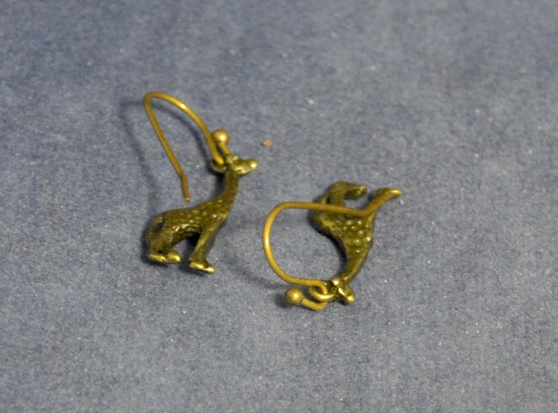 Giraffe Earrings E1181 French Hooks Antique Bronze