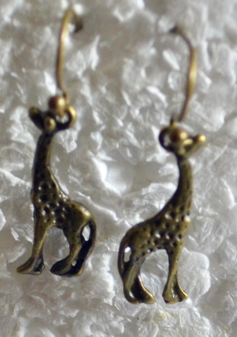 Giraffe Earrings E1181 French Hooks Antique Bronze