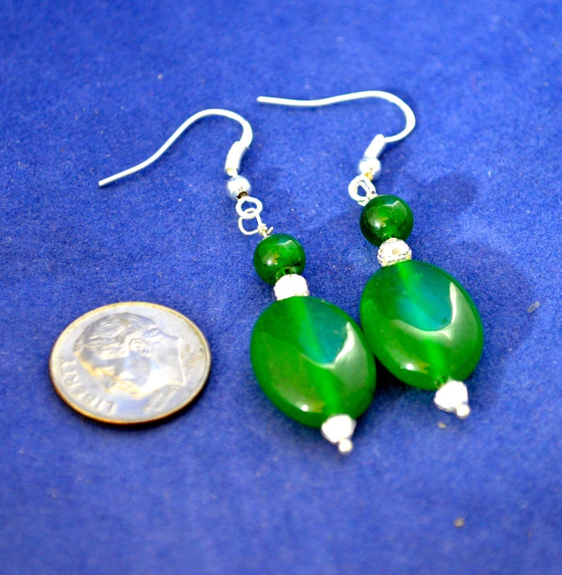 Emerald Gembead Earrings   2 long Earrings   Natural Emerald  All Metal is Sterling    E260