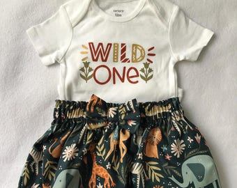 Baby girls wild one  birthday outfit,Safari ,jungle animals 12 months