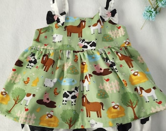Girls 2 piece barnyard outfit, first birthday ,horse cow ,animals12 months
