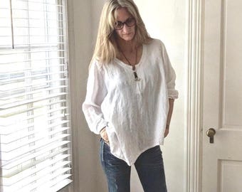 Handmade Linen Tunic Top: Asymmetric Seam 'Alice' Shirt