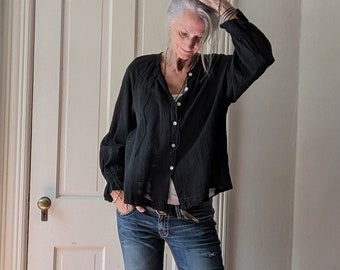 Black Puffy Sleeve Blouse "Georgia" Shirt / Clearance SALE - Limited Stock / Breathe Clothing USA