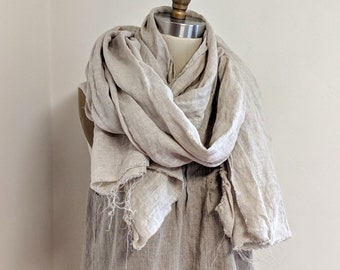 Etsy's Pick / SALE - XL Linen Wrap / Plant Dyed Loose-weave Washed Linen Scarf in 9 Natural Colors /  Made by Hand - Breathe Clothing USA