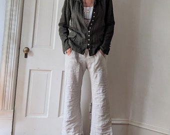 Handmade Linen Palazzo Pants: Raw Hem "Kerouac" Trousers