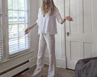 Handmade Natural Linen Pants / 'Hepburn' Palazzo Pants / Made by Hand - Breathe Clothing USA