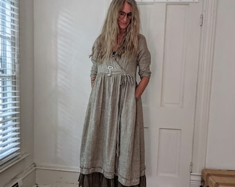 Linen "Tuscan" Wrap Dress / Sale - 4 Earth Tone Linen Colors / Sale - Handcrafted - Breathe Clothing